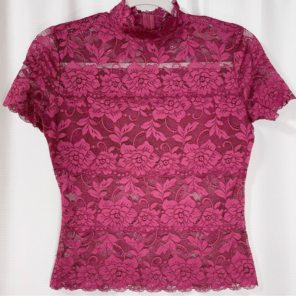 Guess Lace Smock Top Small Burgundy wine red